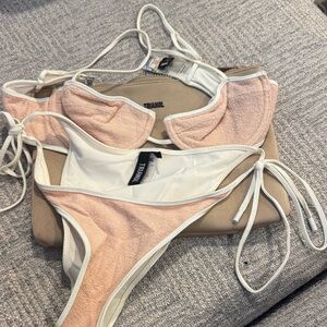 Triangl Bikini Set in textured nude and white